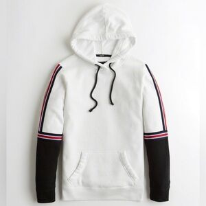 Hollister White and Black Hoodie with Striped Accents